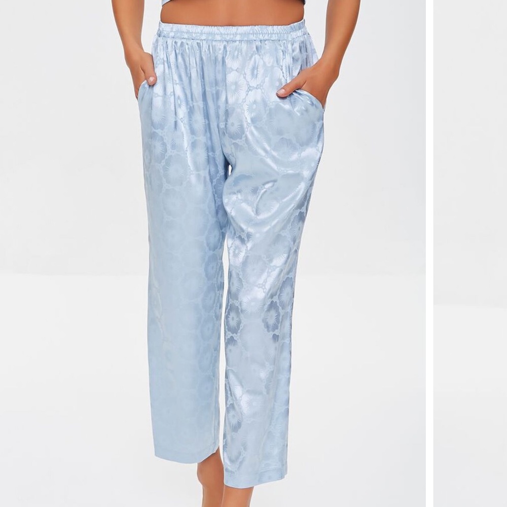 NWTS Forever 21 Blue Satin Floral Pajama Pants Size Small